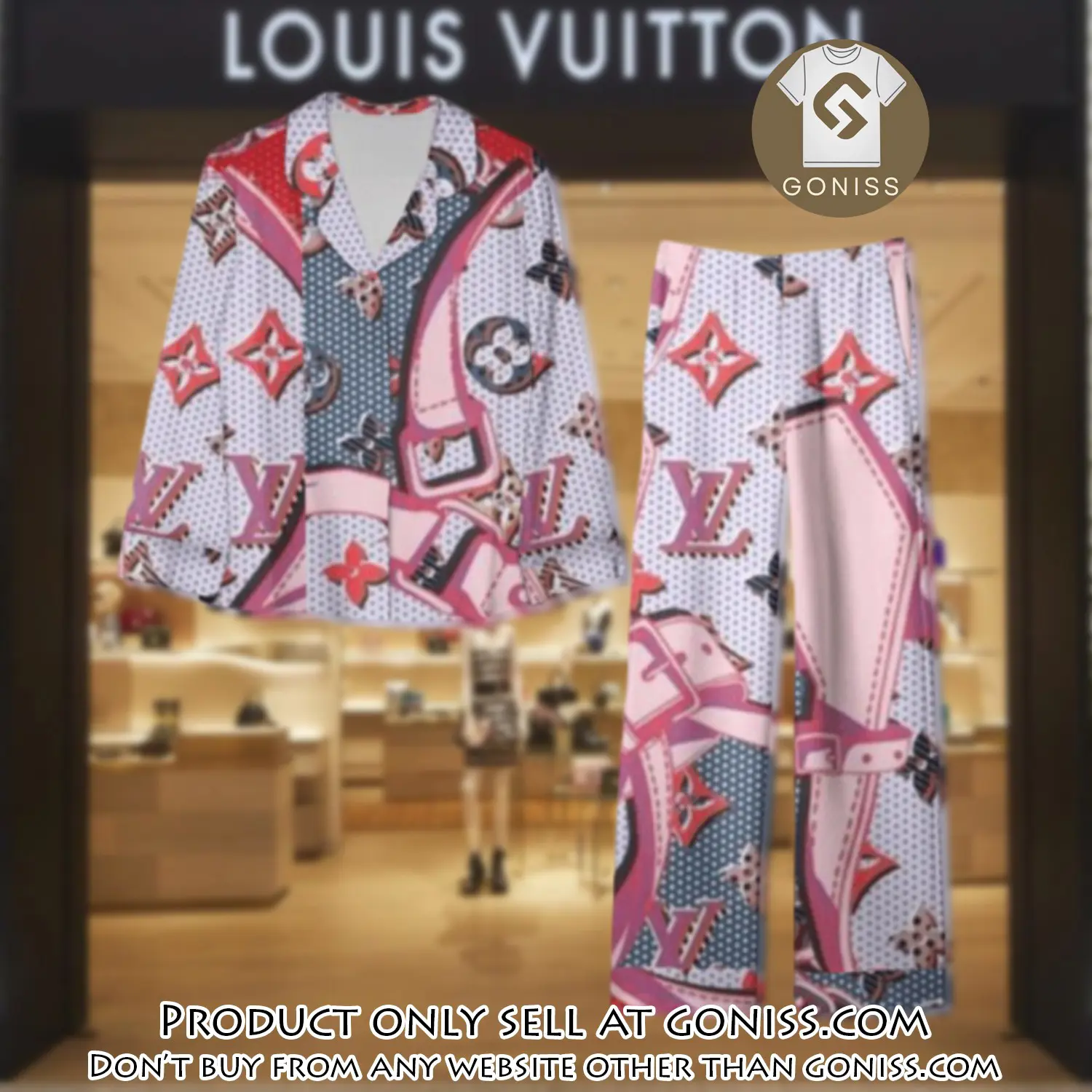 Trending luxury lv satin pajama set pjs1092 gn1209018